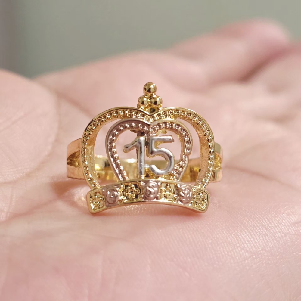 Elegant Gold Crown Ring for Quinceañera